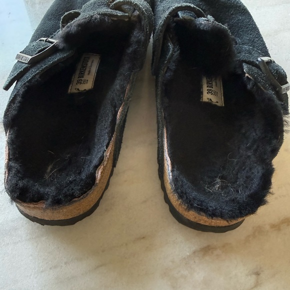 Birkenstock Black Suede Boston Clog 8.5 or 39 shearling lined - Picture 4 of 8